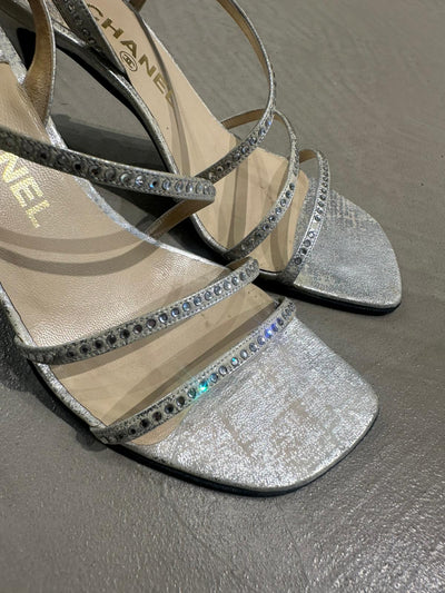 Silver Chanel Open Sandals