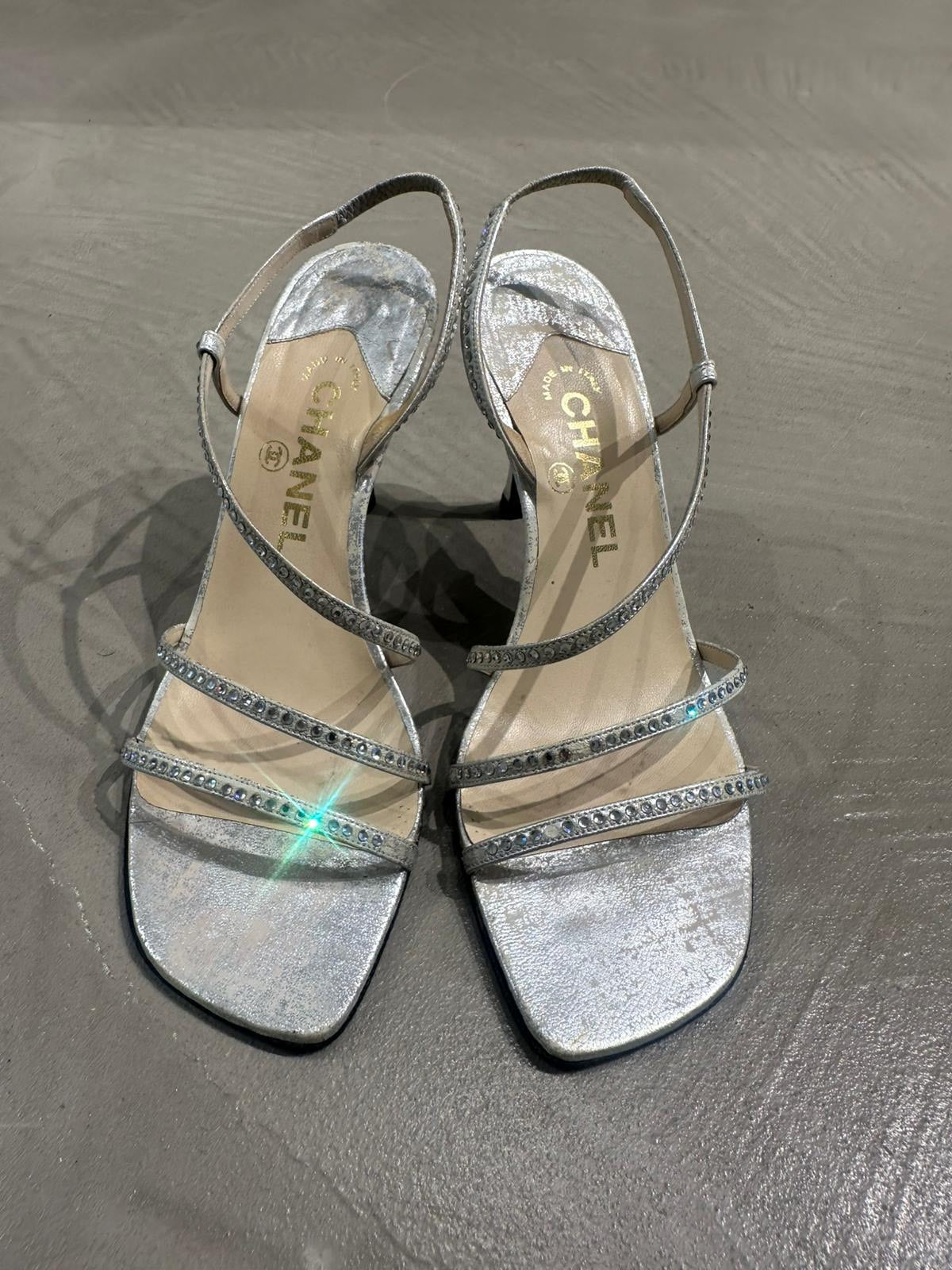 Silver Chanel Open Sandals