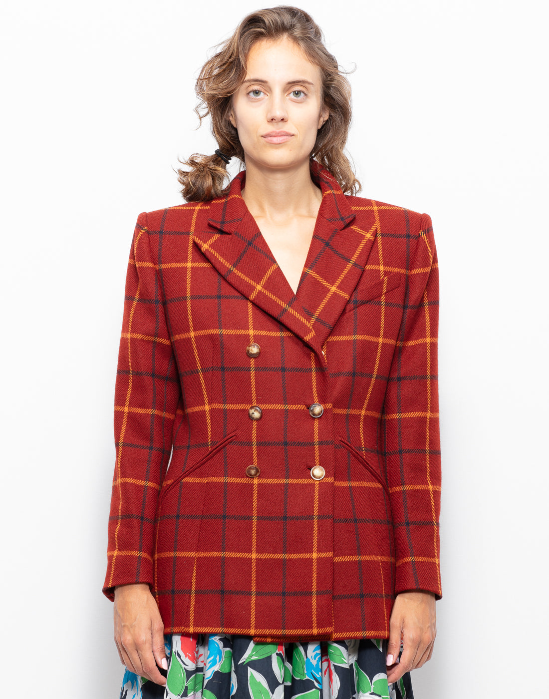 Hermes double breast blazer in checked wool