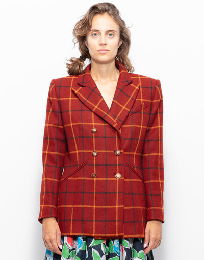 Hermes double breast blazer in checked wool