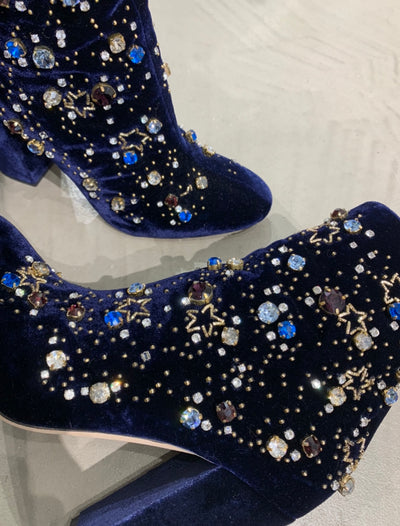 Beautiful Dark Blue Velvet Boots