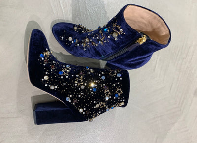 Beautiful Dark Blue Velvet Boots