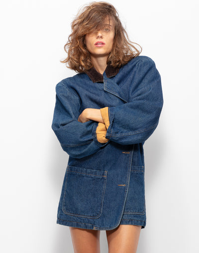 Kenzo jeans caban with contrasting velour collar