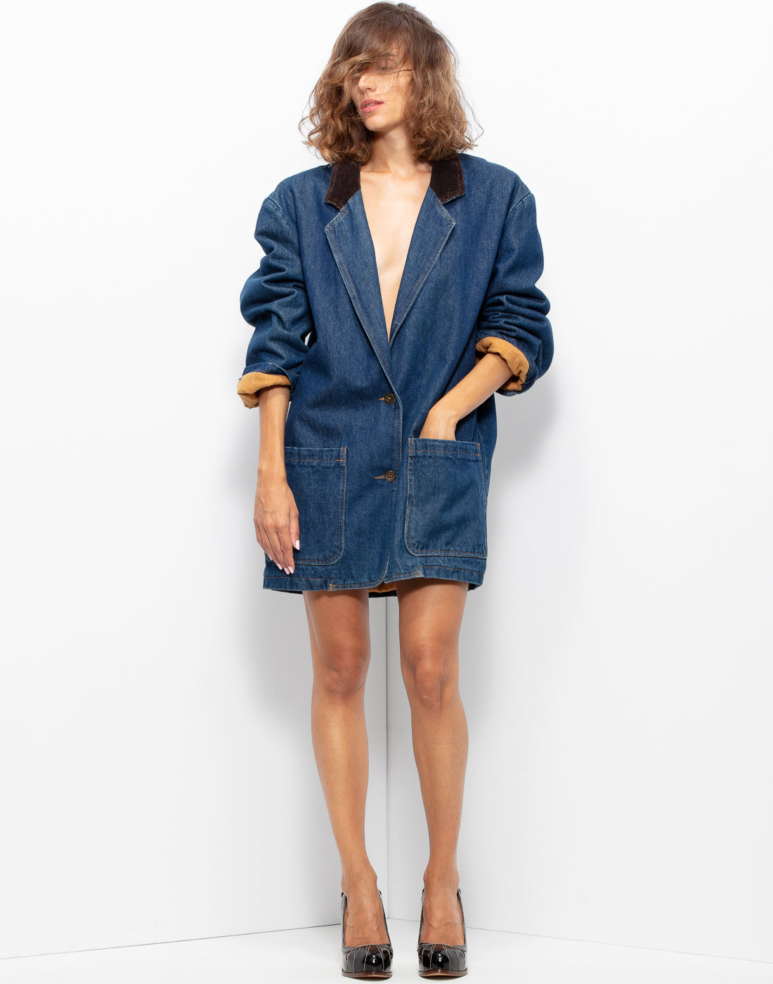 Kenzo jeans caban with contrasting velour collar