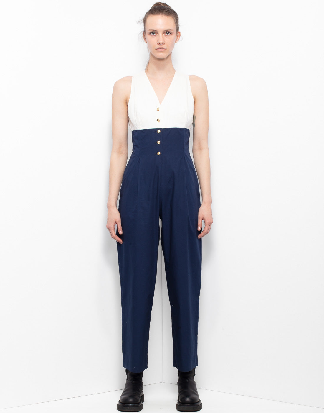 Vintage sartorial sleeveless jumsuit in double color