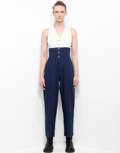 Vintage sartorial sleeveless jumsuit in double color