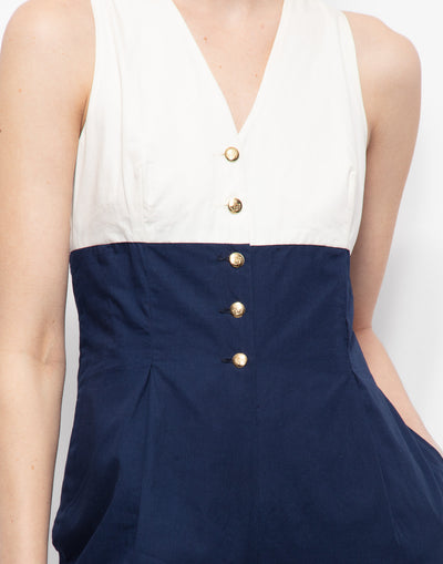 Vintage sartorial sleeveless jumsuit in double color