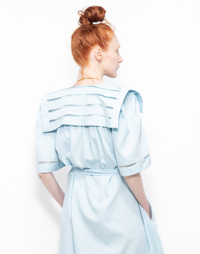 Vintage Valentino baby blue long dress with details on wide collar