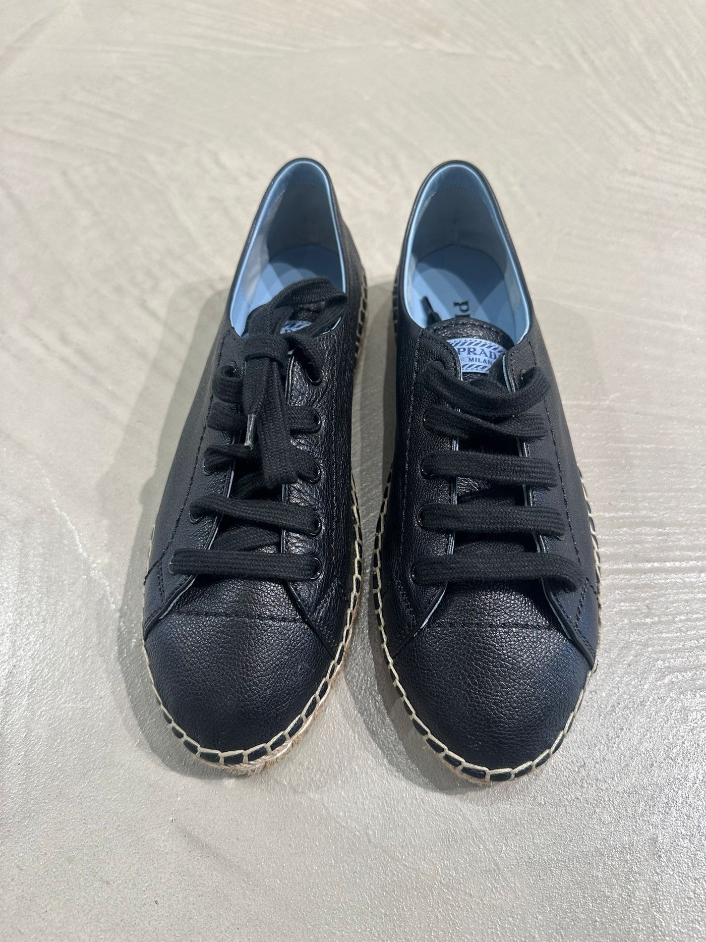 Prada Black Leather Sporty Flats