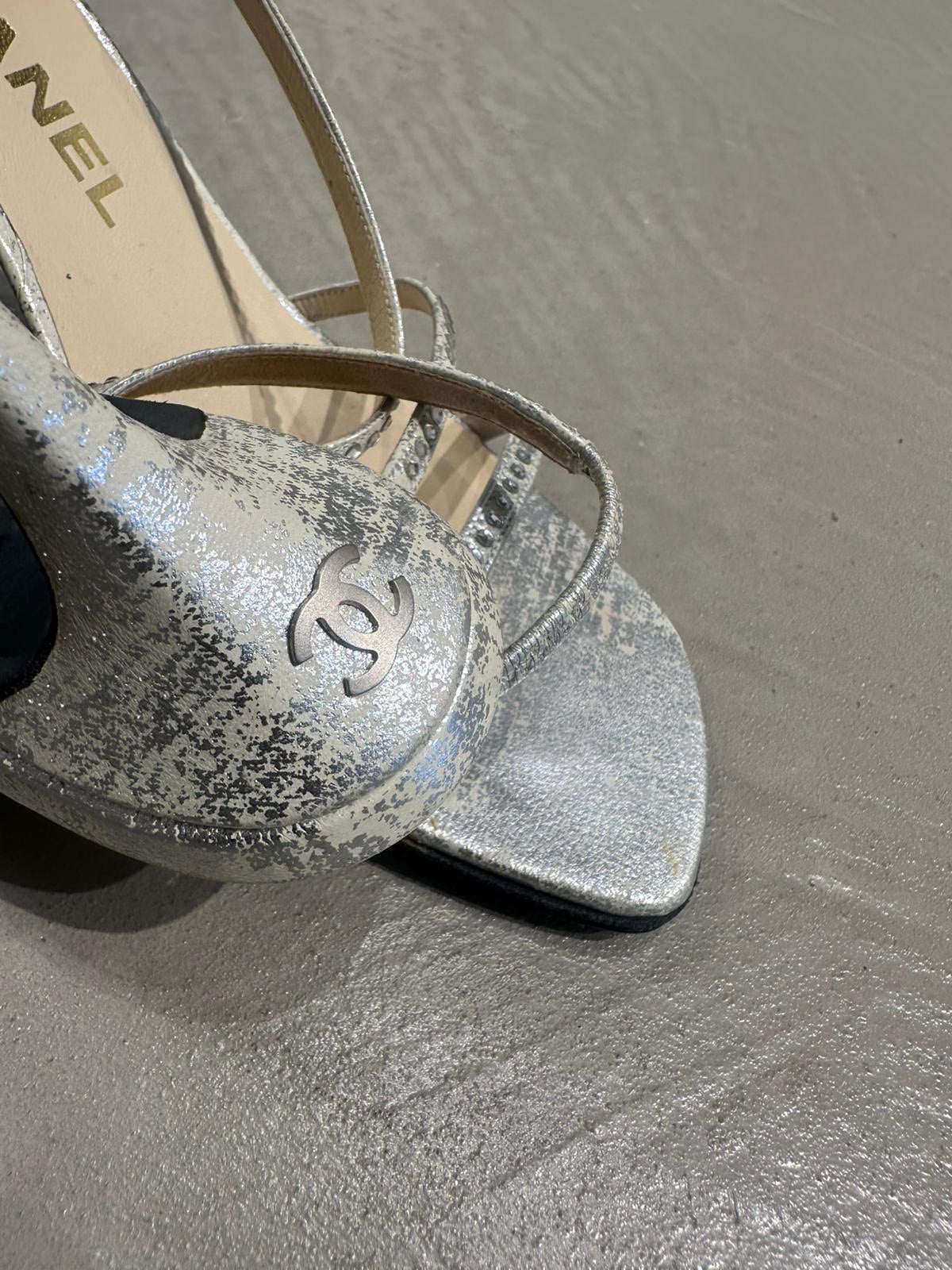 Silver Chanel Open Sandals