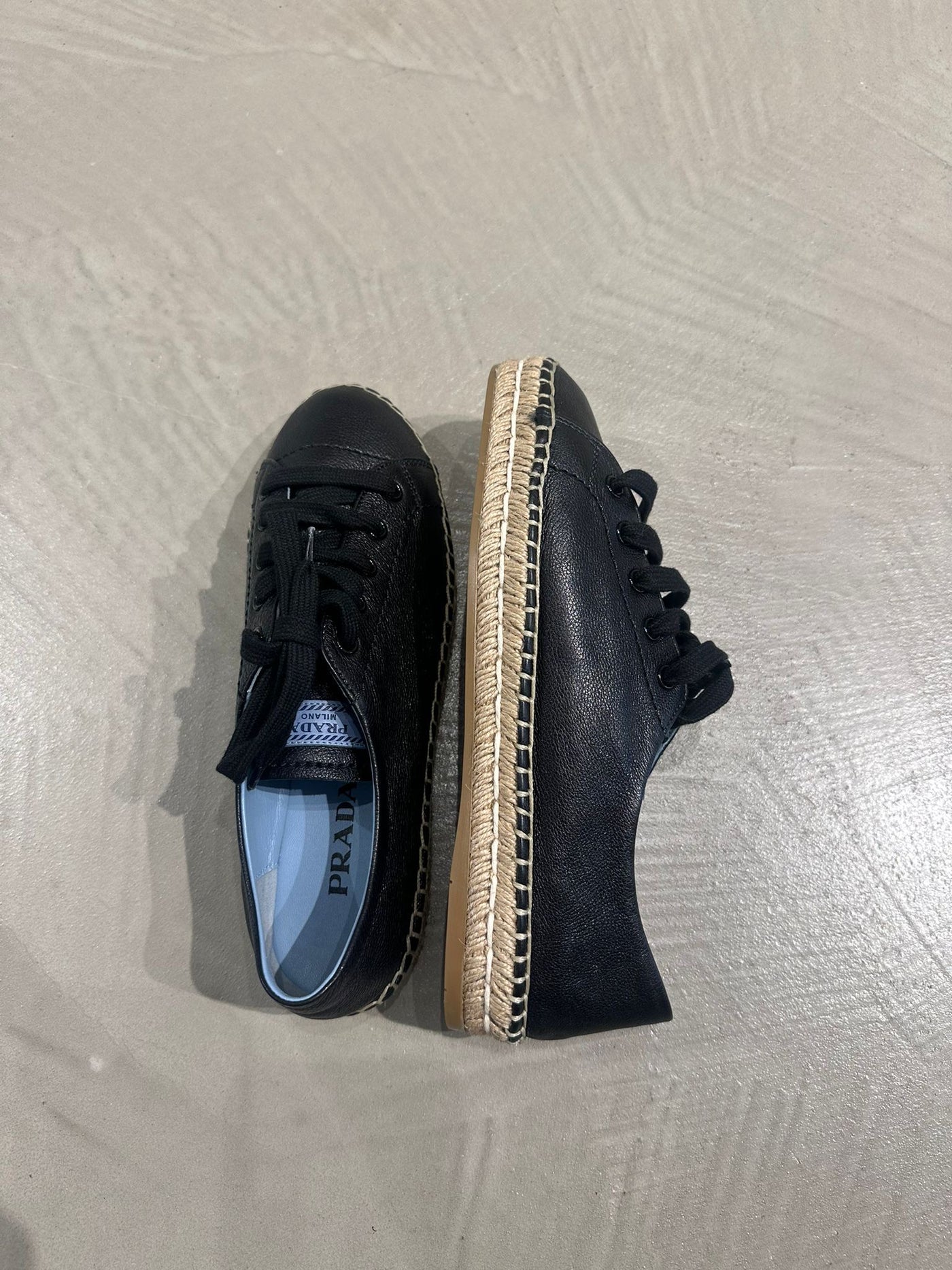 Prada Black Leather Sporty Flats