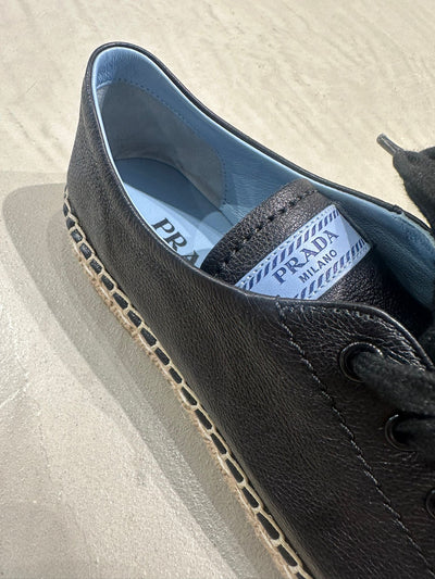Prada Black Leather Sporty Flats