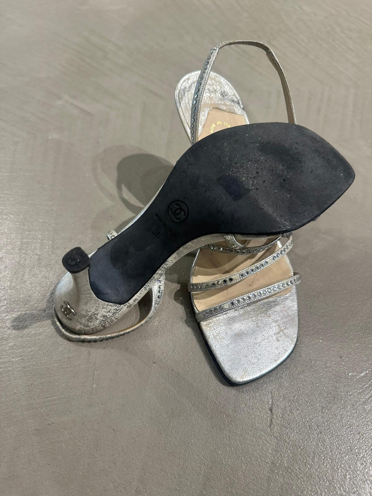 Silver Chanel Open Sandals
