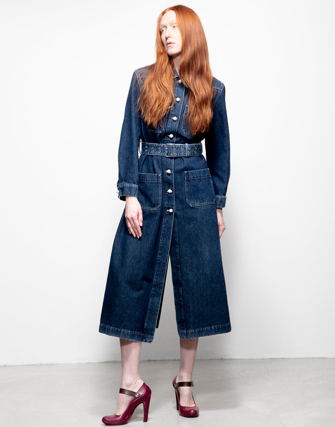 miu miu denim dress / Dust Coat SCH005791_B Royal Blue Homecoming Dresses Logo patches at front Color:#46-Strong Coffee