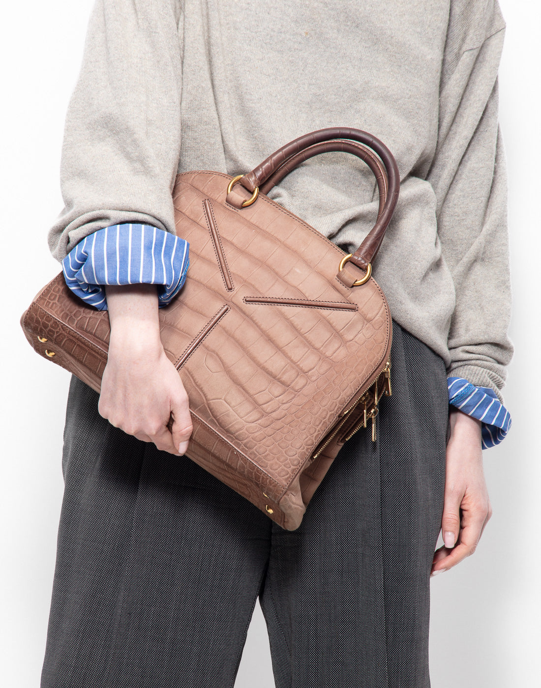 Vintage Yves Saint Laurent tote bag in beige printed crocodile