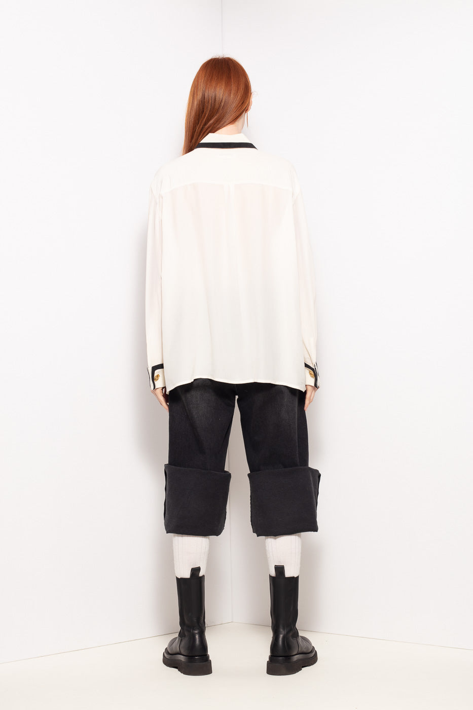 Vintage Celine silk blouse with contrasting bord and statement buttons
