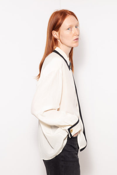Vintage Celine silk blouse with contrasting bord and statement buttons
