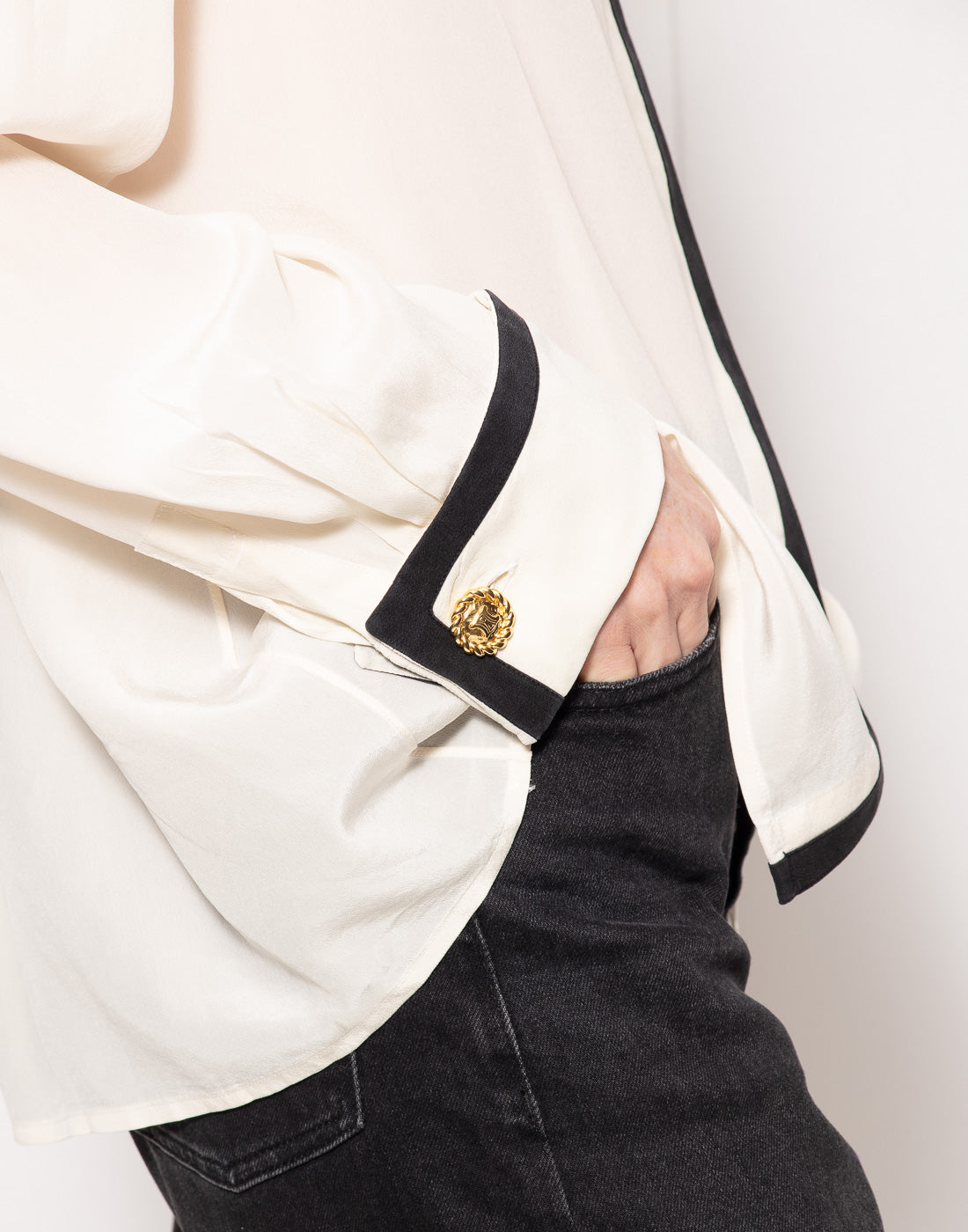 Vintage Celine silk blouse with contrasting bord and statement buttons