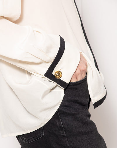 Vintage Celine silk blouse with contrasting bord and statement buttons