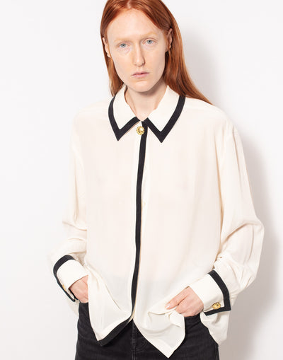 Vintage Celine silk blouse with contrasting bord and statement buttons