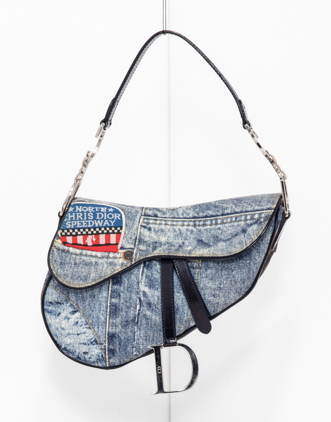 Vintage Dior saddle bag in blue denim jeans