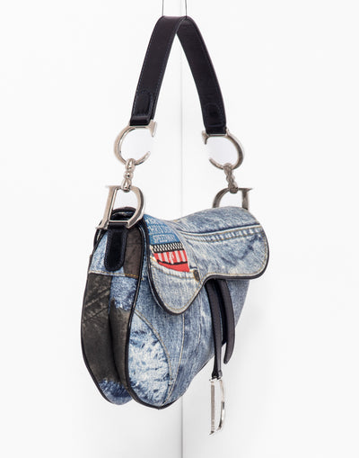 Vintage Dior saddle bag in blue denim jeans