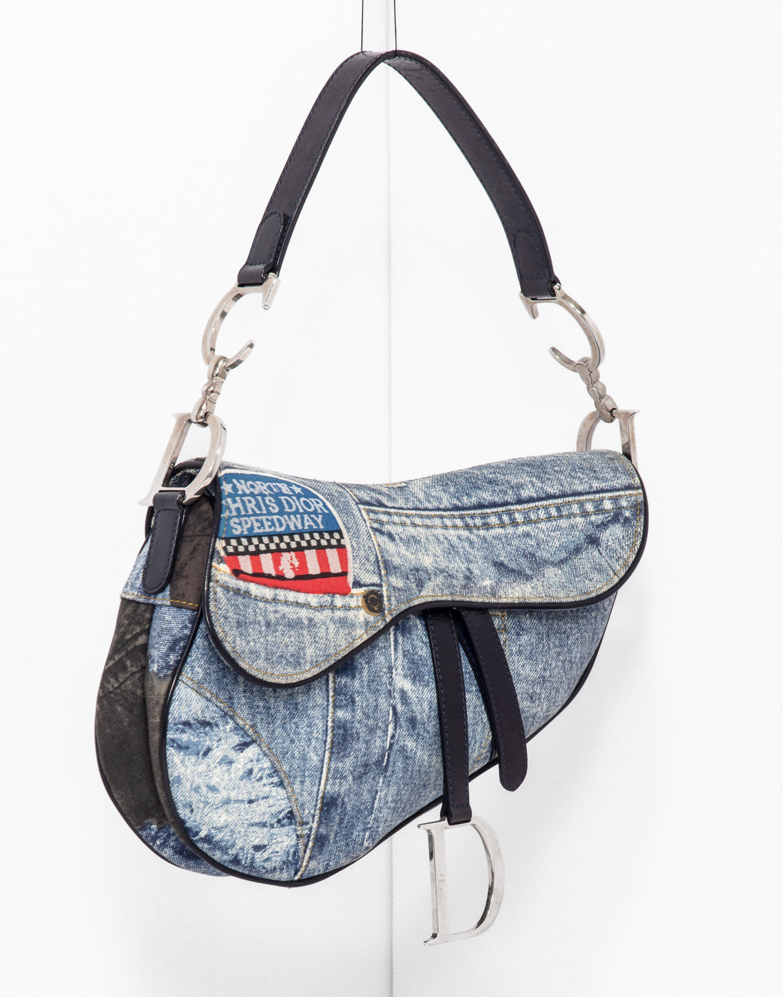 Vintage Dior saddle bag in blue denim jeans