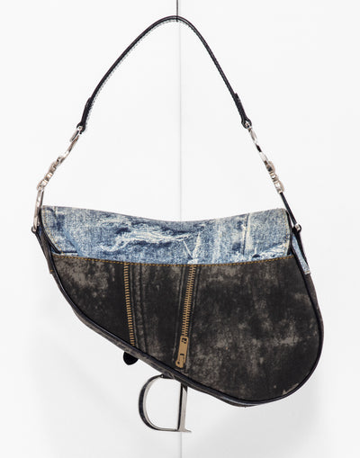 Vintage Dior saddle bag in blue denim jeans