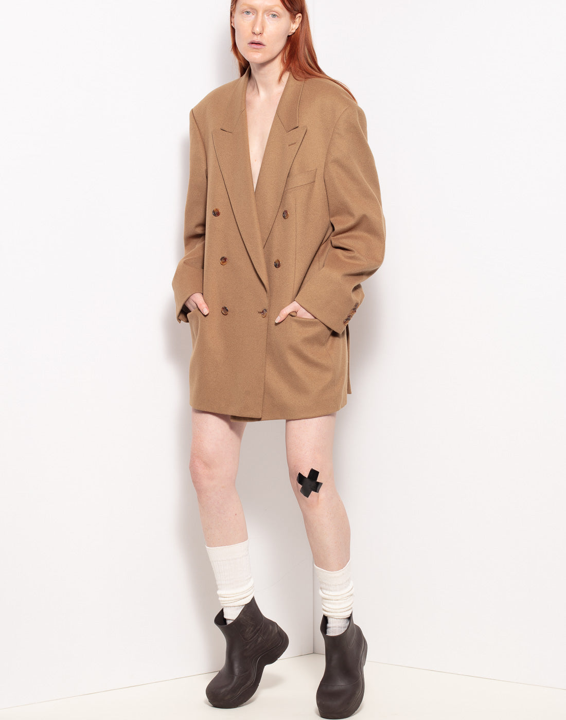Vintage double breast oversized wool jacket in camel color