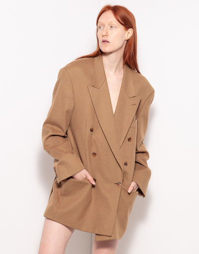 Vintage double breast oversized wool jacket in camel color