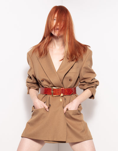 Vintage double breast oversized wool jacket in camel color