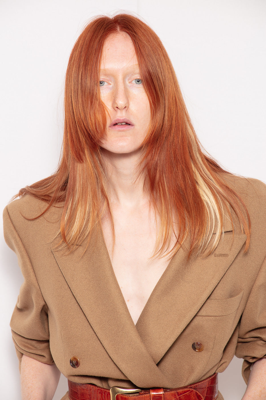 Vintage double breast oversized wool jacket in camel color