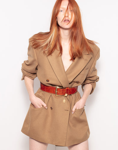 Vintage double breast oversized wool jacket in camel color