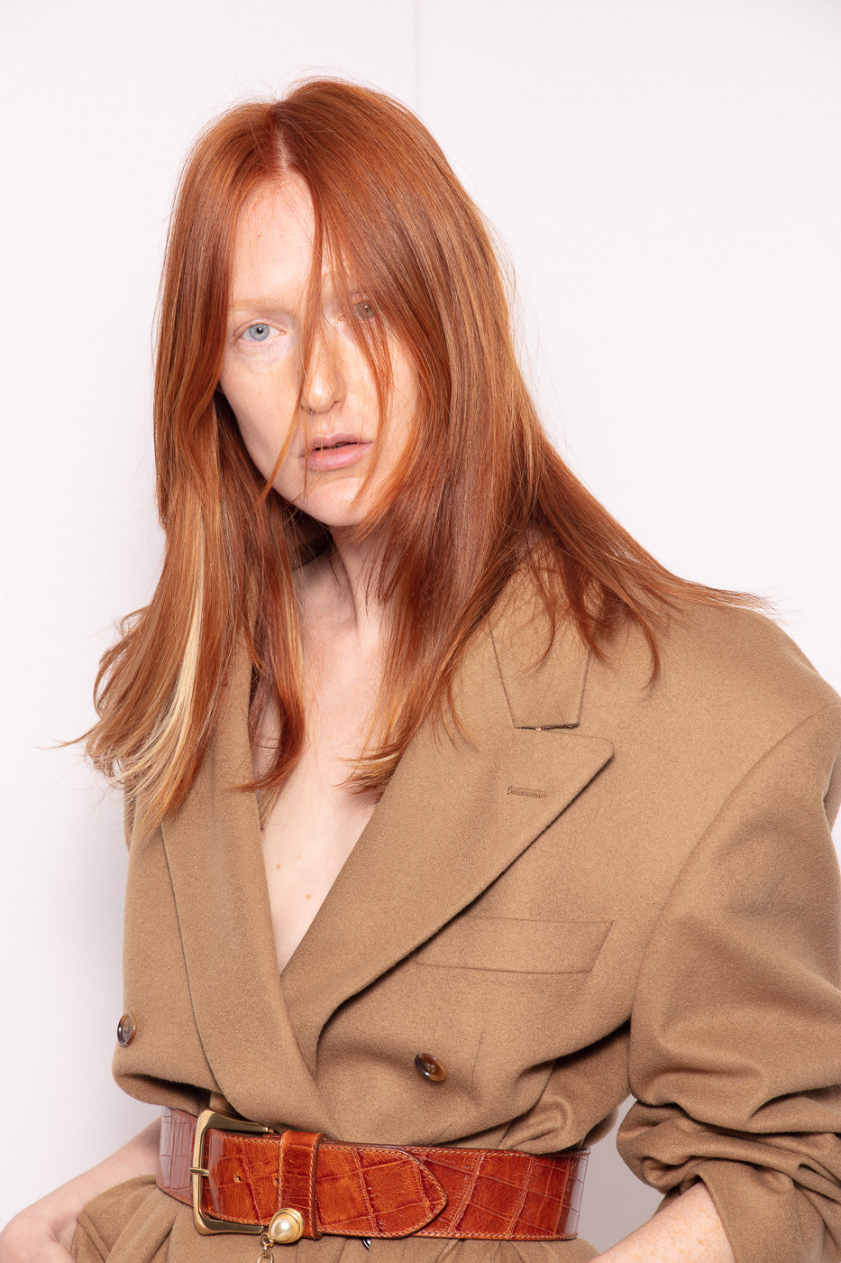 Vintage double breast oversized wool jacket in camel color