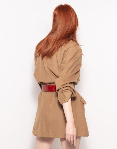 Vintage double breast oversized wool jacket in camel color