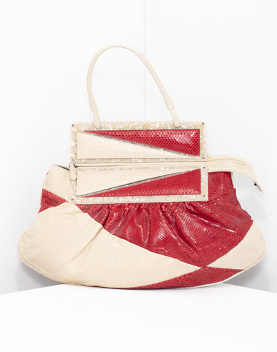 Vintage Fendi Python skin cream and red shoulder bag