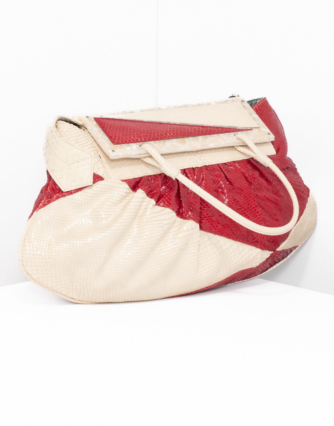 Vintage Fendi Python skin cream and red shoulder bag