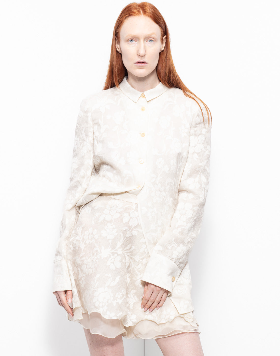 Vintage Armani white bermuda + shirt set with lace embellishment