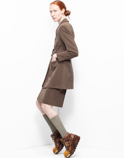 Greenish/brown military skirt suit from Jil Sander archives