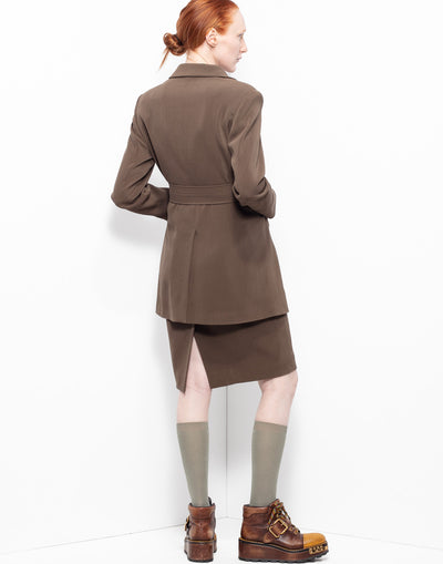 Greenish/brown military skirt suit from Jil Sander archives