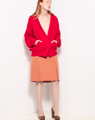 Vintage red oversized double breasted wool cardigan