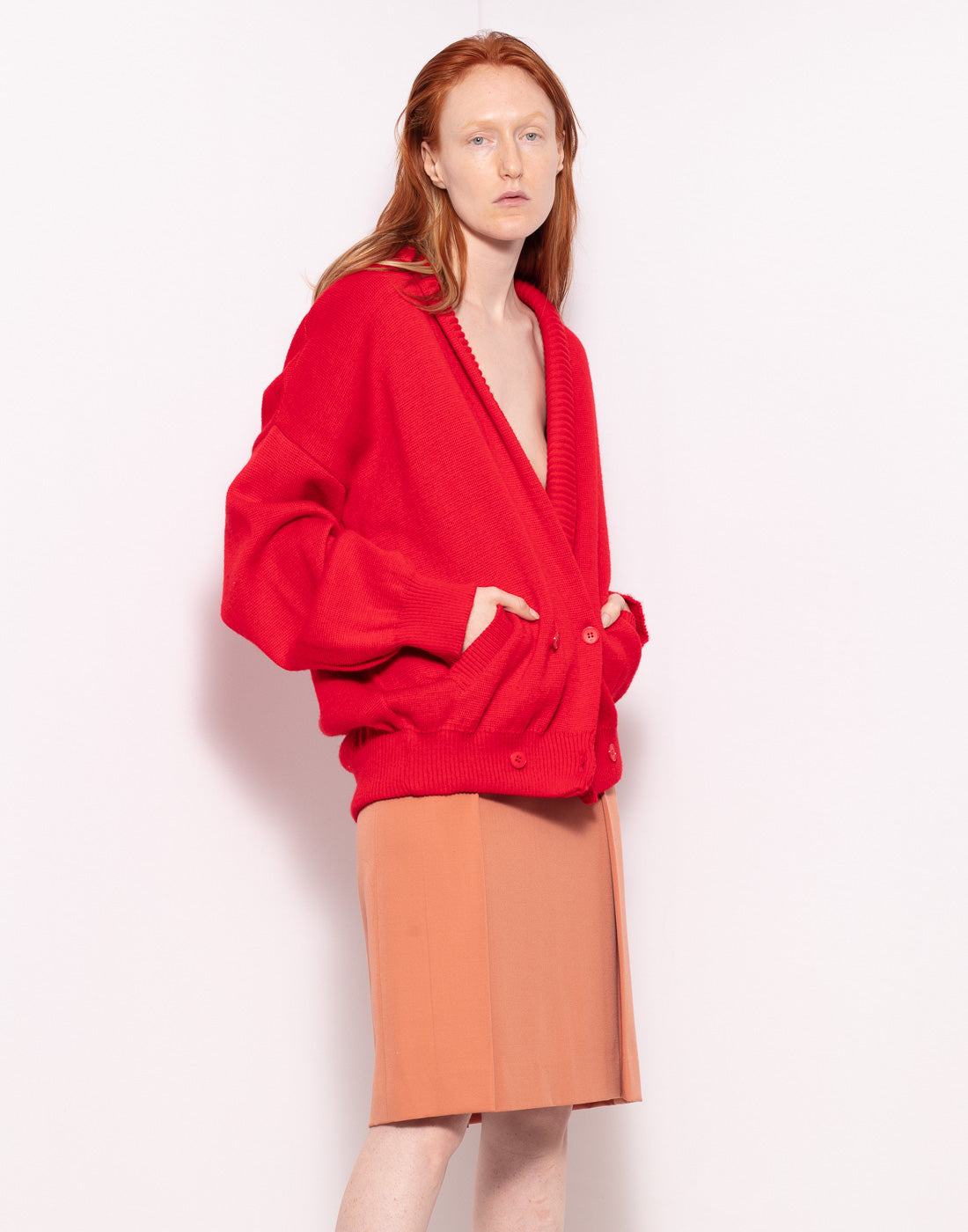 Vintage red oversized double breasted wool cardigan
