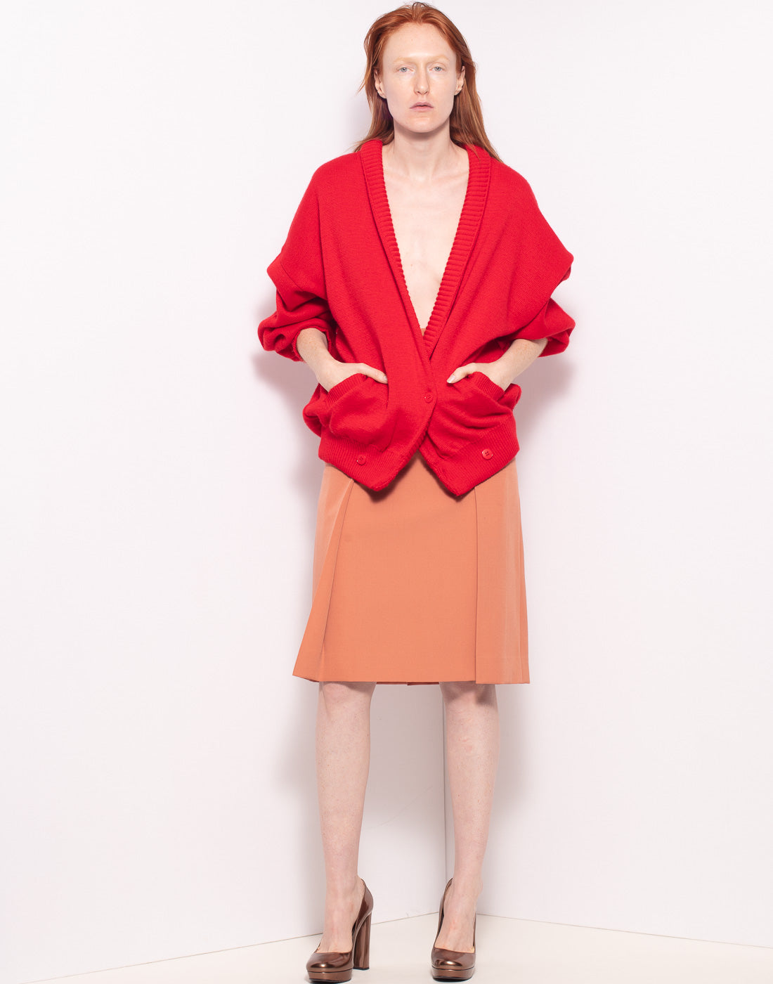 Vintage red oversized double breasted wool cardigan