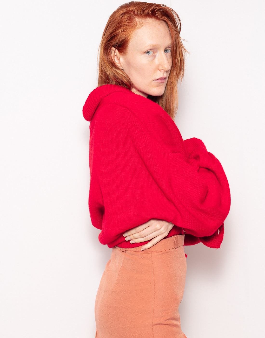 Vintage red oversized double breasted wool cardigan