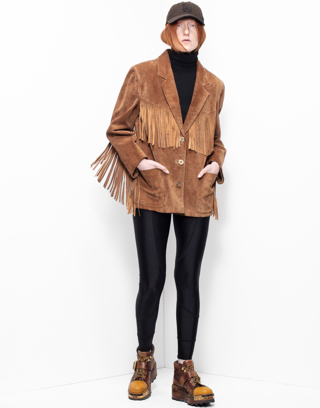 Straight cut suede leather jacekt with fringes