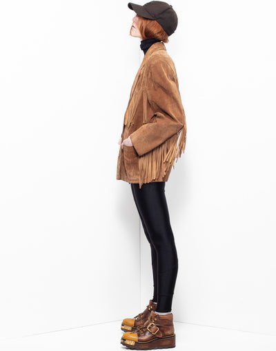 Straight cut suede leather jacekt with fringes