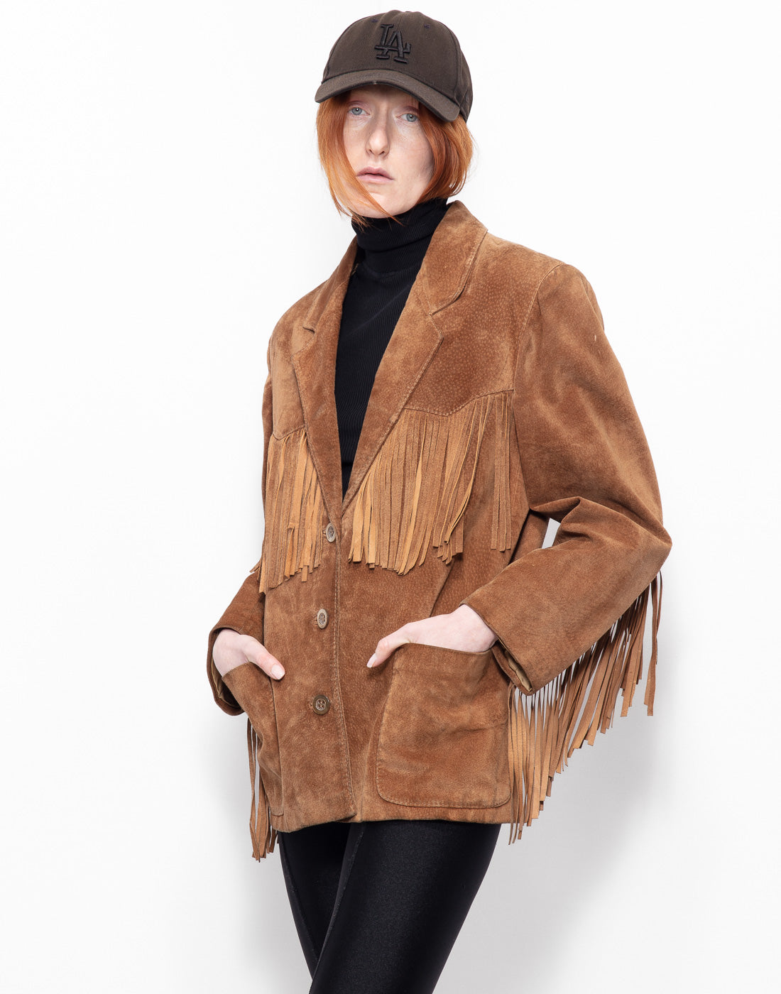 Straight cut suede leather jacekt with fringes