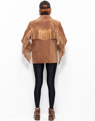 Straight cut suede leather jacekt with fringes
