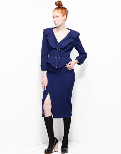 Archive Mugler blue structured seamless pencil skirt + jacket suit