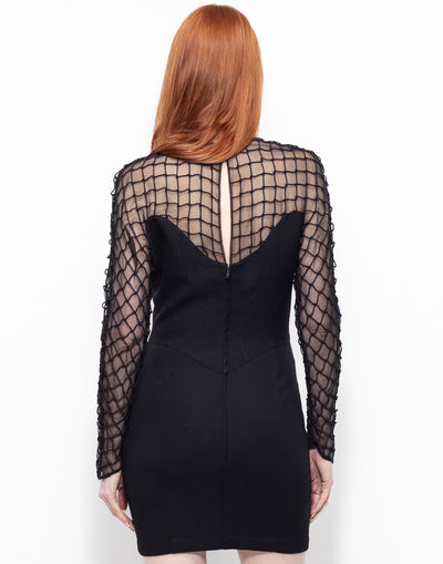 Amazing archiveThierry Mugler black dress with net details and sheer black fabric